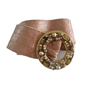 WOW! Designer RACHEL ABROMS Blush Pink Jeweled Wide Buckle Leather Belt